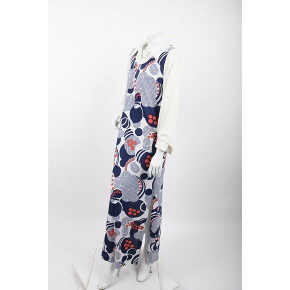 Vintage 60s Womans Maxi Hostess Dress L Dagger Collar Polka Dot Blue Red White - Picture 3 of 6